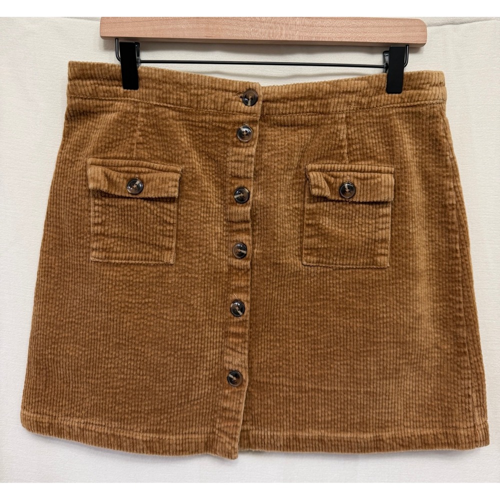 Umgee Women's Skirt Corduroy Button Front Tan Camel Boho Cottagecore Mini L